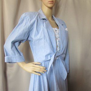 SALE Blue Dress with Attached Jacket White Lace Bodice California Girl 1980 Era